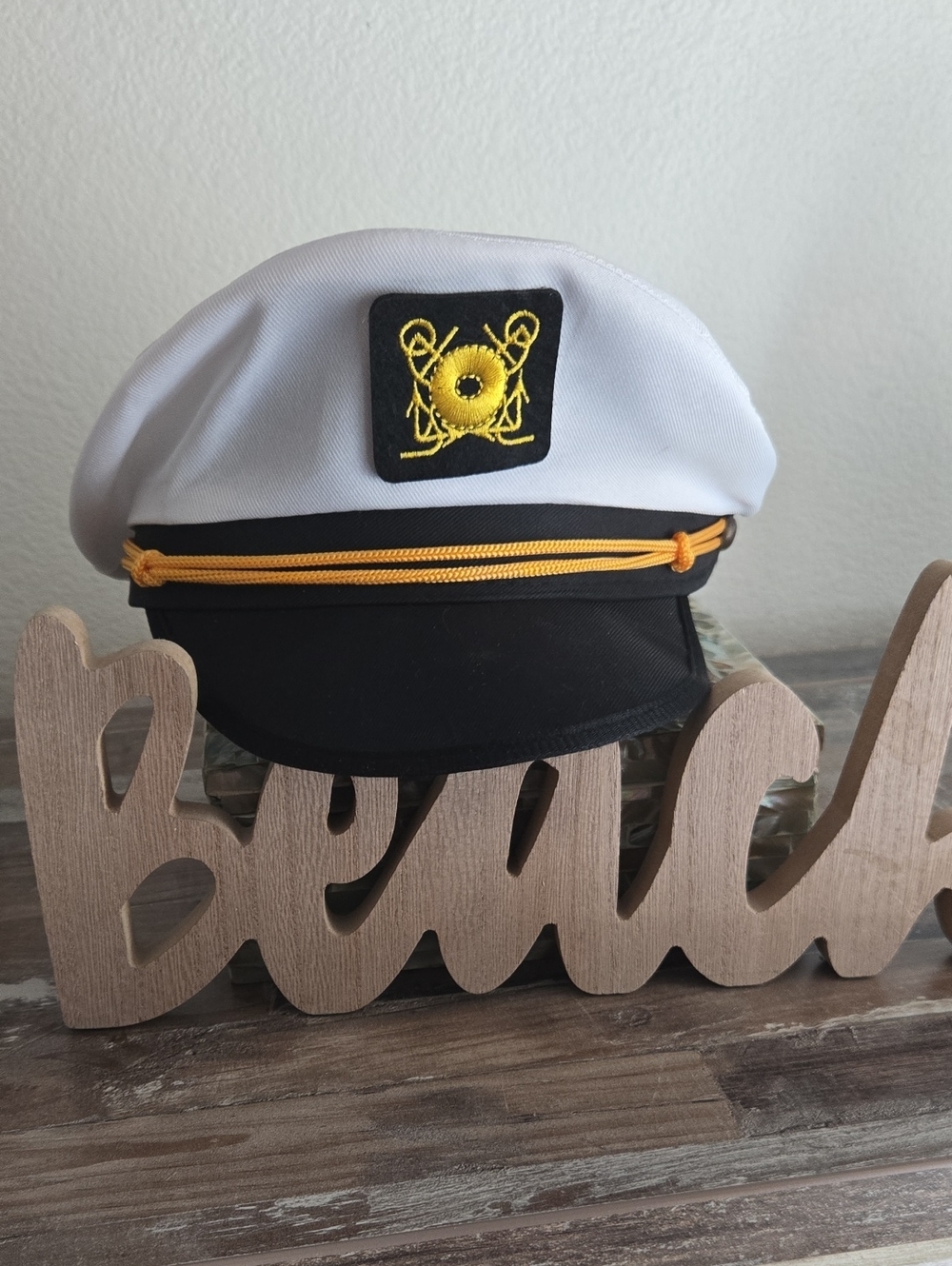 White and Black Kids Captain Hat with Gold Accent